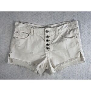 Free People Cream Button Fly Denim‎ Western Shorts Distressed Side Slit Size 26